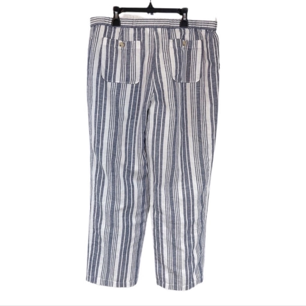 Liz Claiborne Striped Linen Blend Beach Pants M White Navy Drawstring Waist - Picture 5 of 11